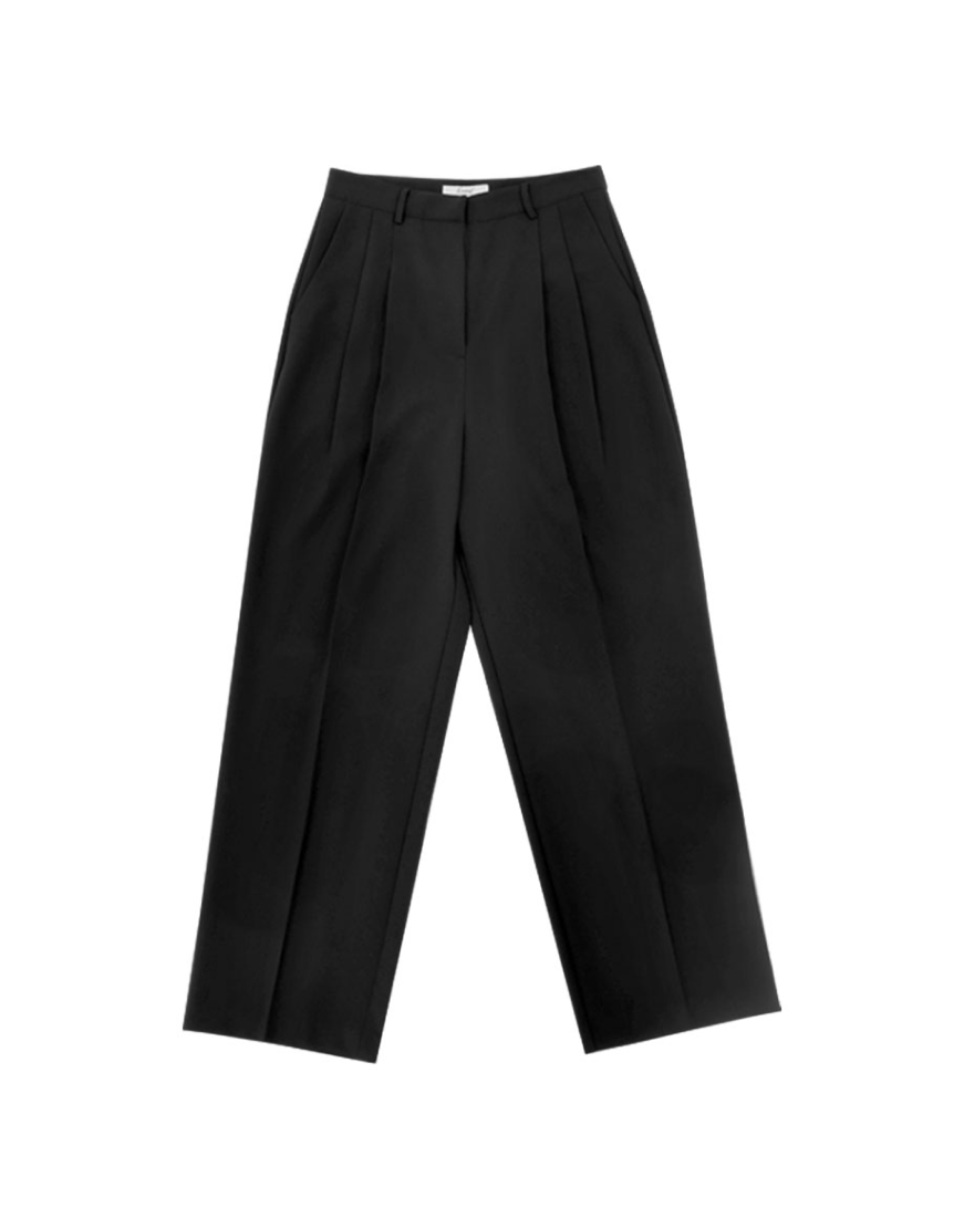 TAILOR TWO TUCK WIDE SLACKS  CHARCOAL