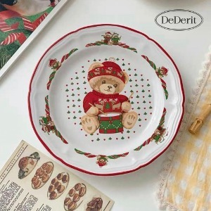 데데리트 크리스마스 예쁜 리스 곰 접시 세라믹 도자기 플레이트