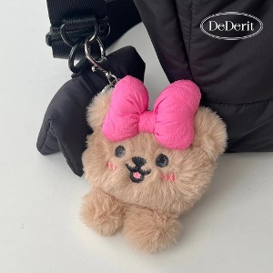 데데리트 귀여운 핑크 리본 강아지키링 가방 차량 핸드폰 스트랩 열쇠고리 우정 커플 선물