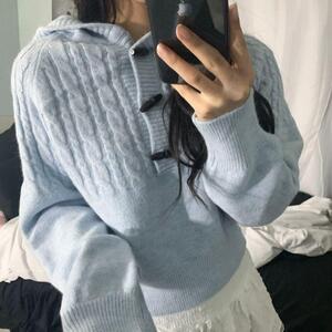 떡볶이 버튼 꽈배기 knit hoodie