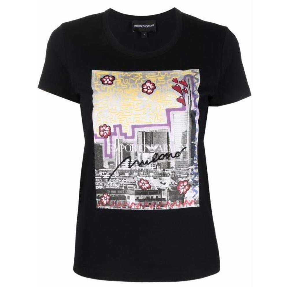 아르마니 여성 블라우스 셔츠 그래픽 프린트 티셔츠 3L2T7X2J07Z