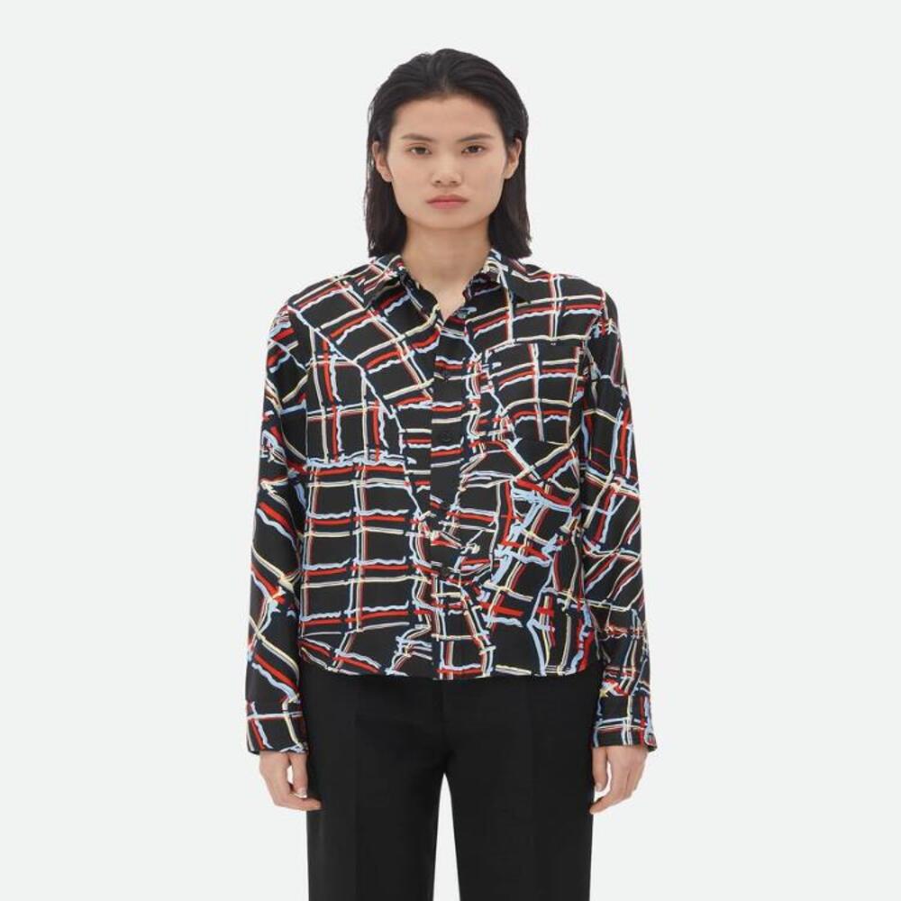 보테가베네타 여성 블라우스 셔츠 Distorted Check Printed Silk Shirt 785339V42X01078