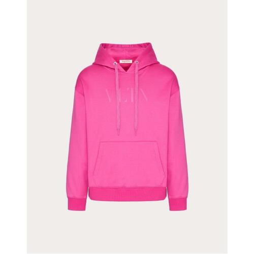 발렌티노 남성 후드티 후드집업 Cotton Hooded Sweatshirt With Vltn Print for Man in Pink Pp | Valentino GB VMF15P96Q_UWT