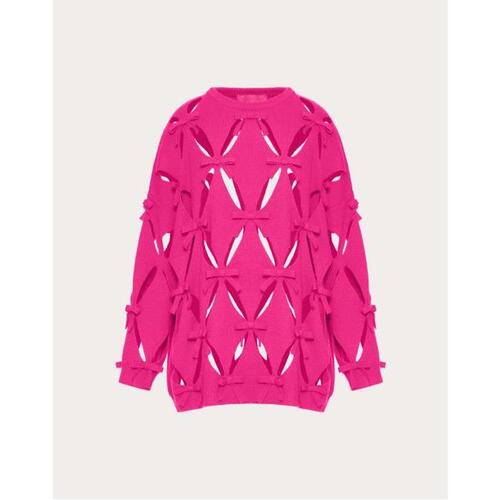 발렌티노 여성 니트웨어 Wool Jumper With Cut out Diamond Embroidery And Bows for Woman in Pink Pp | Valentino GB BKC37P7ES_UWT