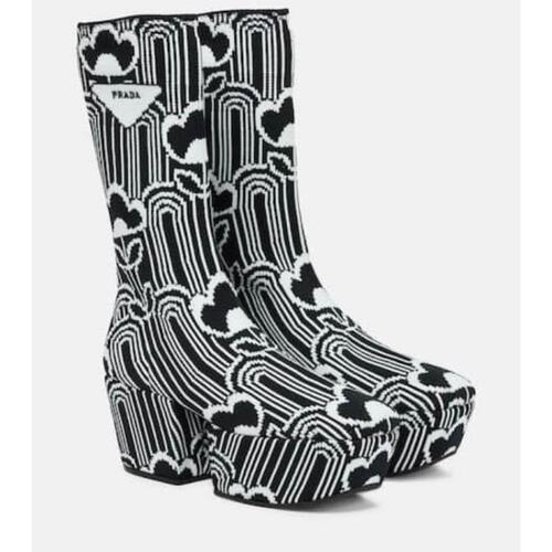 프라다 여성 펌프스 힐 Jacquard platform ankle boots P00596779