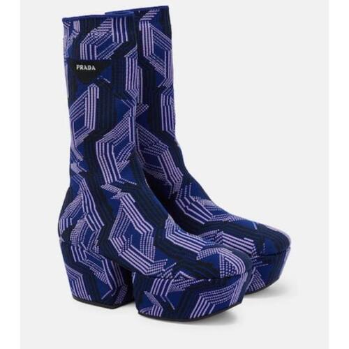 프라다 여성 펌프스 힐 Jacquard knit platform ankle boots P00596776