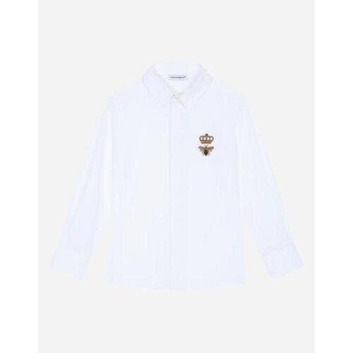 돌체앤가바나 유아동 남아 티셔츠 맨투맨 Poplin shirt with bee embellishment L43S14G7YFMW0800