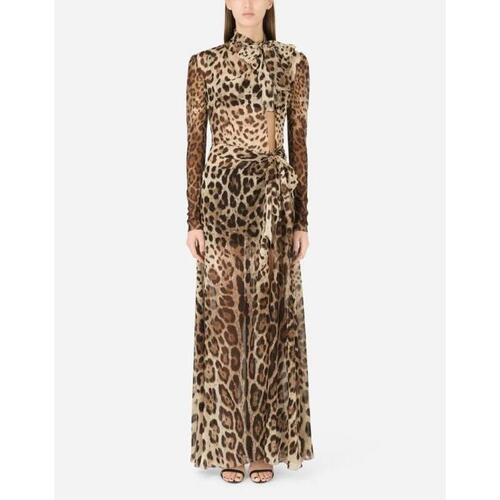 돌체앤가바나 여성 원피스 Georgette dress with leopard print and tie details F6ACGTIS1LPHY13M
