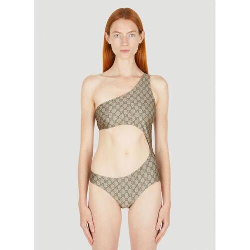 구찌 여성 비치웨어 GG Asymmetric Cut Out Swimsuit in Beige 695817 XHAFM 9742