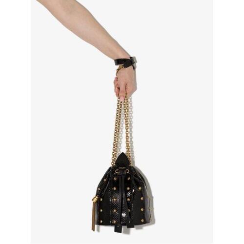 생로랑 여성 숄더백 크로스백 Black Anja Studded Snake Effect Leather Bucket Bag 17573582_686595L3R7W