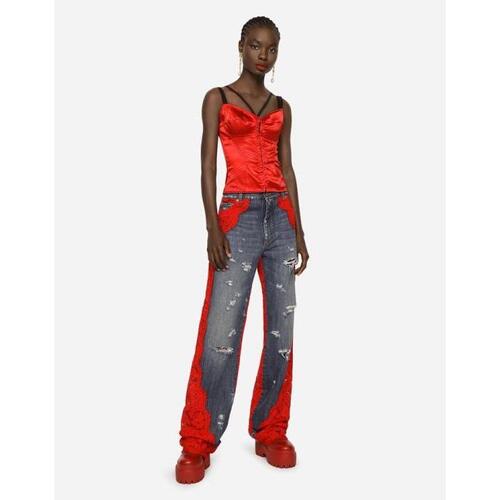 돌체앤가바나 여성 바지 데님 Denim jeans with lace details FTCSODG8HY1S9001