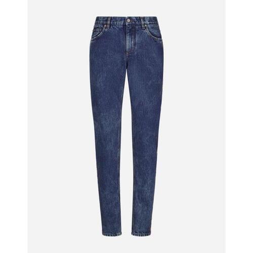 돌체앤가바나 남성 바지 데님 Light blue slim fit jeans with branded bands GVC6CDG8HA8S9001