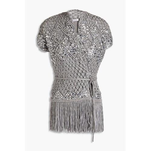 브루넬로쿠치넬리 여성 니트웨어 Fringed sequin embellished macrame cotton wrap sweater 36093695688903108