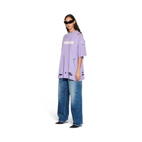 발렌시아가 남성 티셔츠 맨투맨 Caps T shirt Boxy Fit in Purple 651795TKVB83078