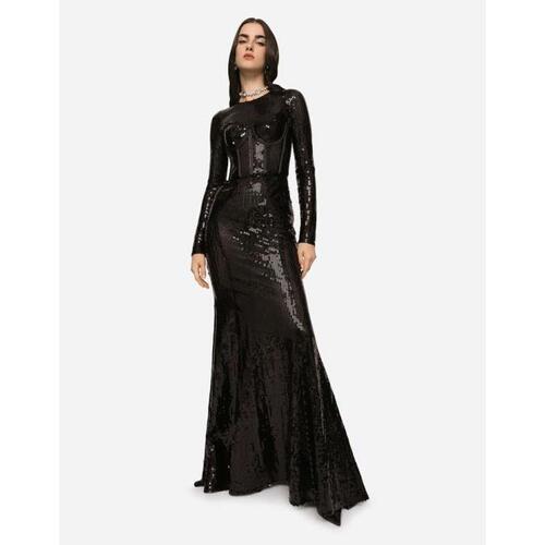 돌체앤가바나 여성 원피스 Long sequined dress with corset detailing F6AUGTFLSHFN0000