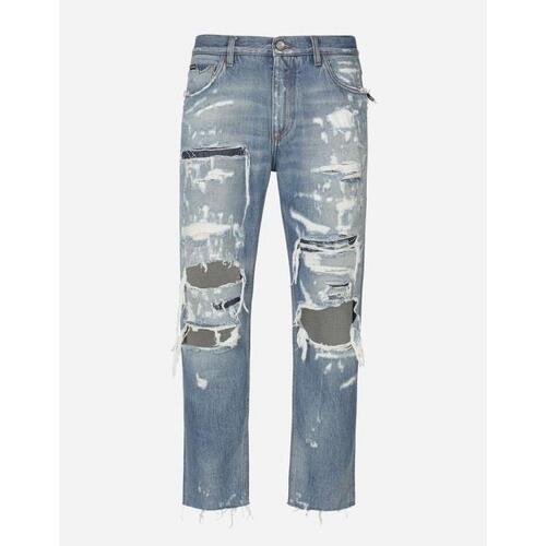 돌체앤가바나 남성 바지 데님 Loose blue wash denim jeans with rips GV1TADG8HG7S9001