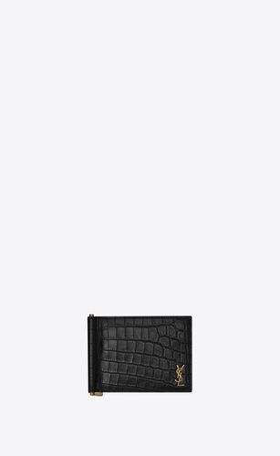 생로랑 남성 반지갑 607738DZEDW1000 tiny cassandre bill clip wallet in crocodile embossed matte leather