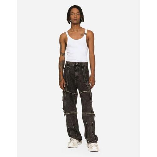 돌체앤가바나 남성 바지 데님 Light gray wash jeans with braces GVMOXDG8GS6S9001