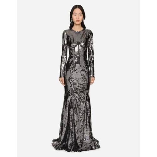돌체앤가바나 여성 원피스 Long sequined dress with corset detailing F6AUGTFLSHFN0190