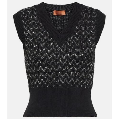 미쏘니 여성 니트웨어 Metallic cable knit sweater vest P00881103