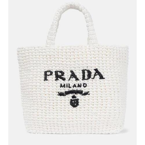 프라다 여성 토트백 탑핸들백 Small logo crochet tote bag P00808699