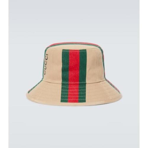 구찌 남성 모자 Logo printed cotton canvas bucket hat P00939634
