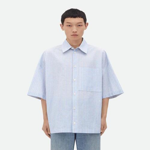 보테가베네타 남성 셔츠 Cotton Linen Check Overshirt With BV Embroidery 789370V3ZB04026