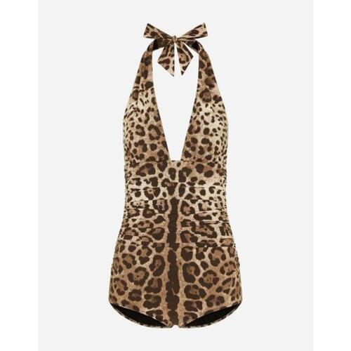돌체앤가바나 여성 비치웨어 Leopard print one piece swimsuit with plunging neckline O9A06JFSGDMHY13M