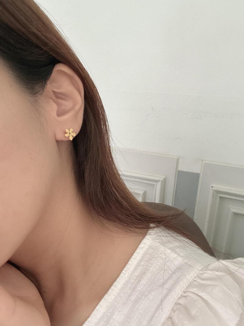 18K 도금 925실버 레트로 꽃잎 리얼 블루 사파이어 은 귀걸이