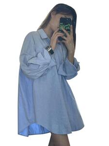 블루 셔츠 여성 긴팔 프렌치 셔츠