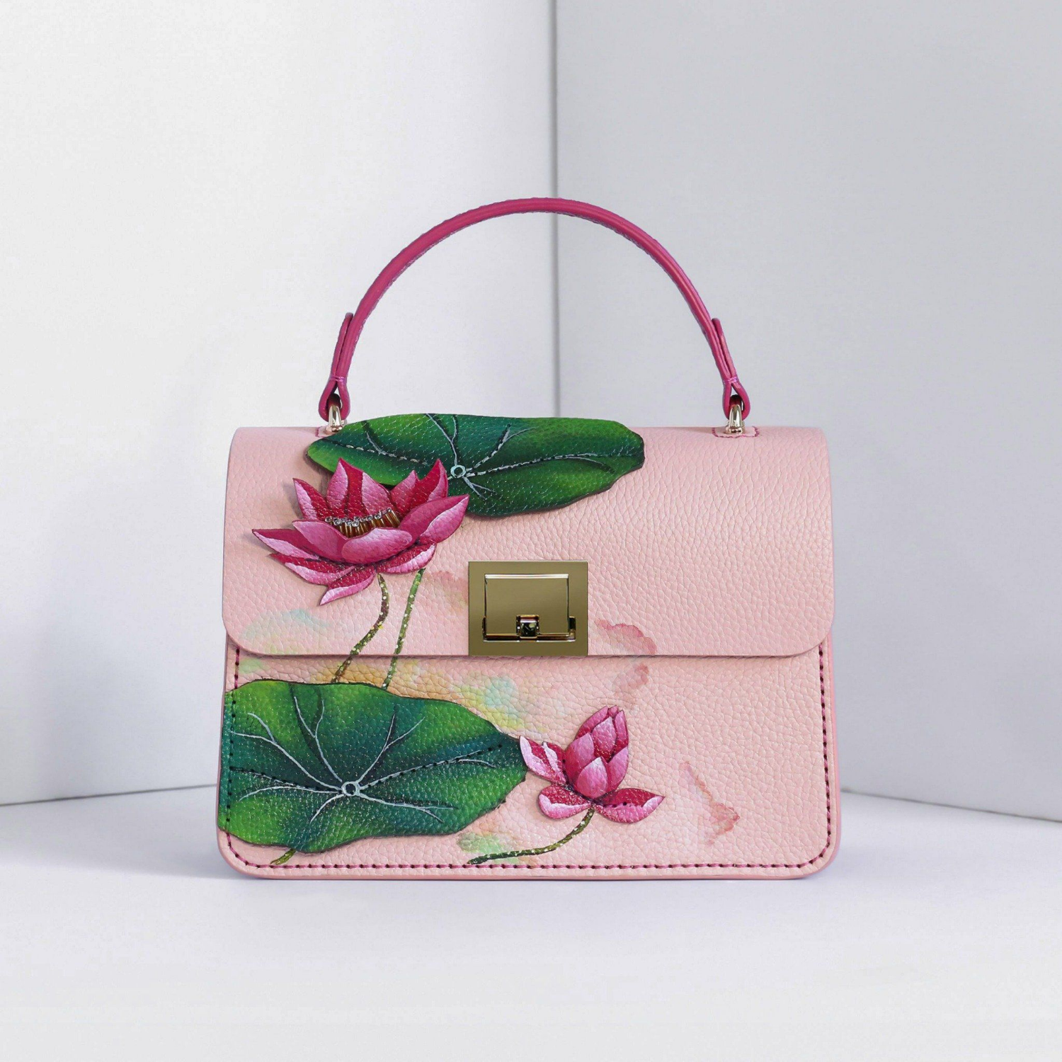 Handmade Pink Lotus Shoulder Bag/Hand Bag