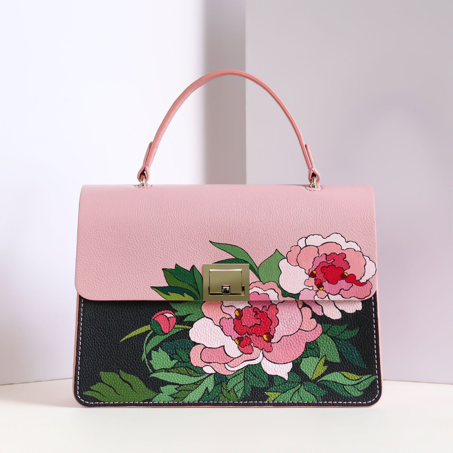 Handmade Pink Peony Shoulder Bag/Hand Bag