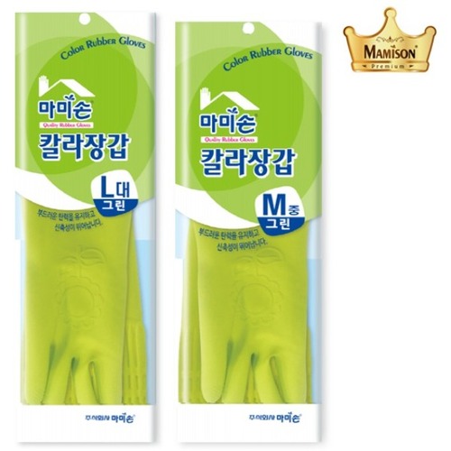 마미손 칼라장갑 라텍스 대형 고무장갑 그린 L