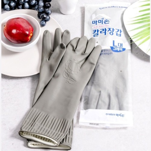 마미손 칼라장갑 라텍스 대형 고무장갑 그레이 L