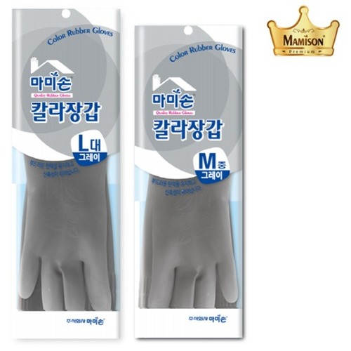 마미손 칼라장갑 라텍스 중형 고무장갑 그레이 M