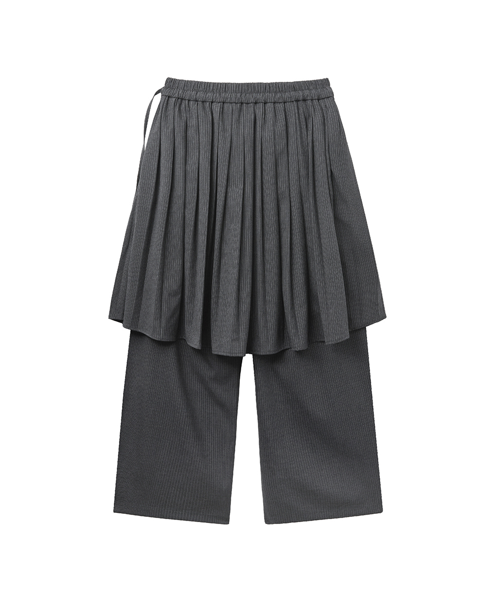 Stripe Pleated Skirt Layered Pants Charcoal - RENSE