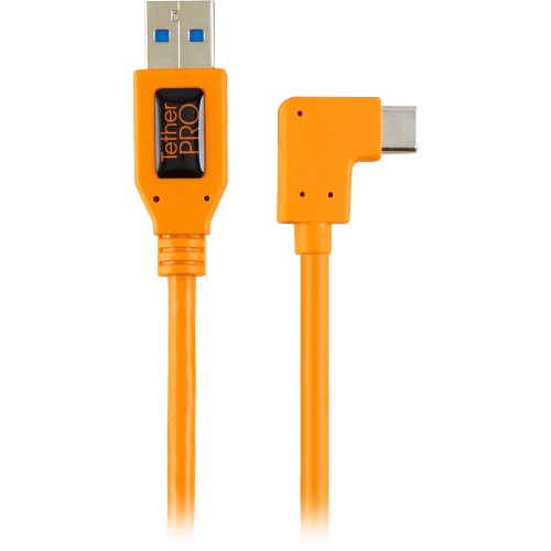 Tether Tools 20 TetherPro USB 3.0 Type-A to C Right Angle Adapter Cable (High-Visibilty Orange)