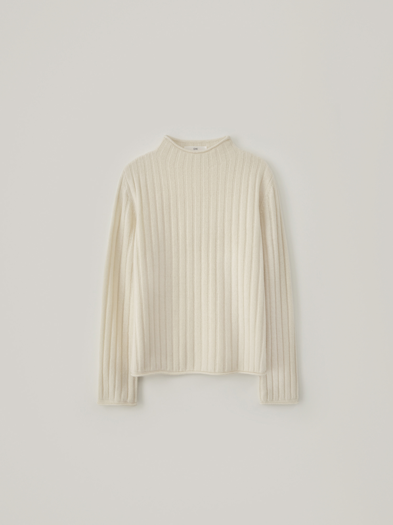 [Cashmere] Mock Neck Ribbed Knit - Ivory - CHE-SEOUL