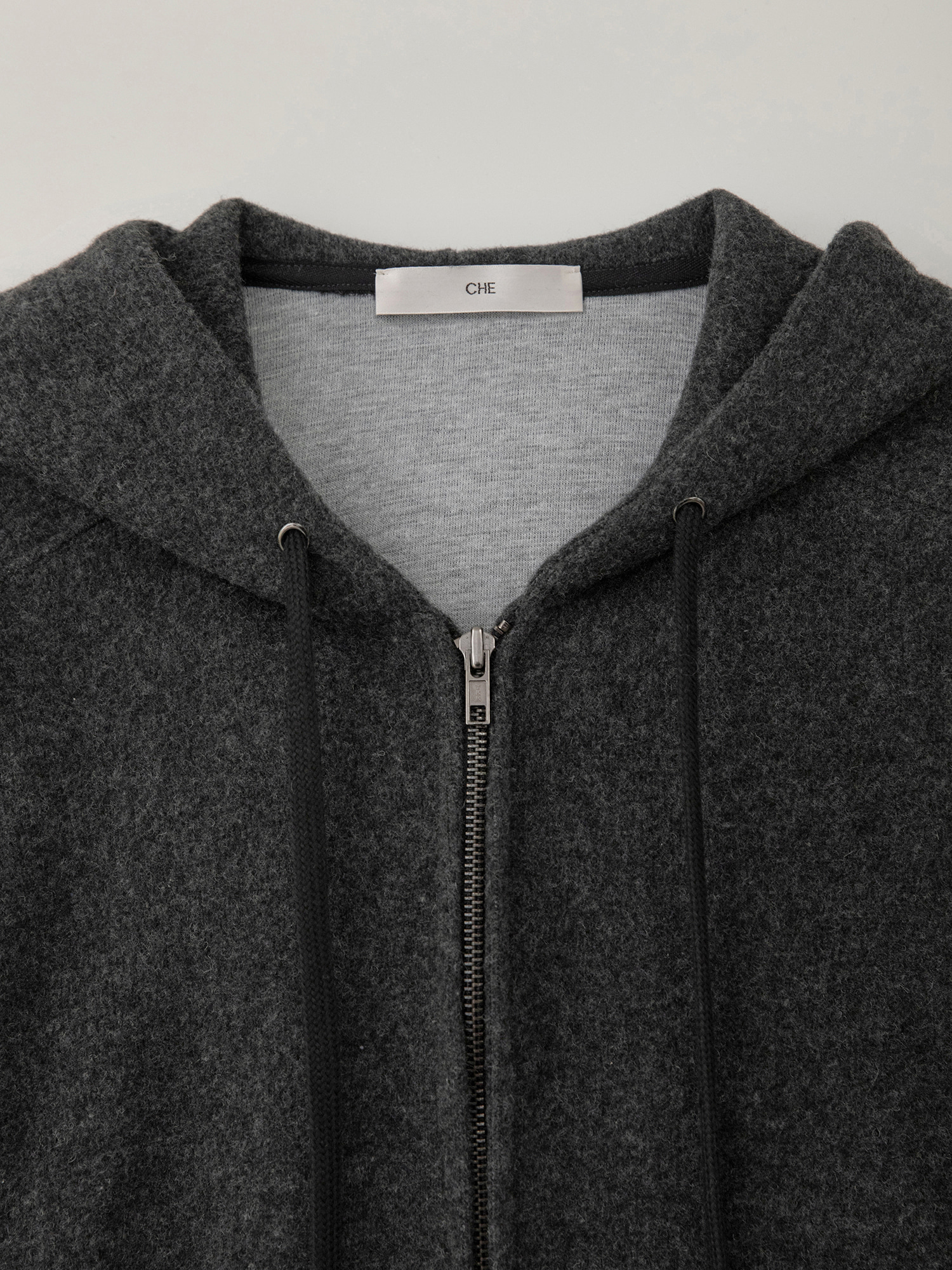 Wool Hoodie Zip-Up - Charcoal - CHE-SEOUL