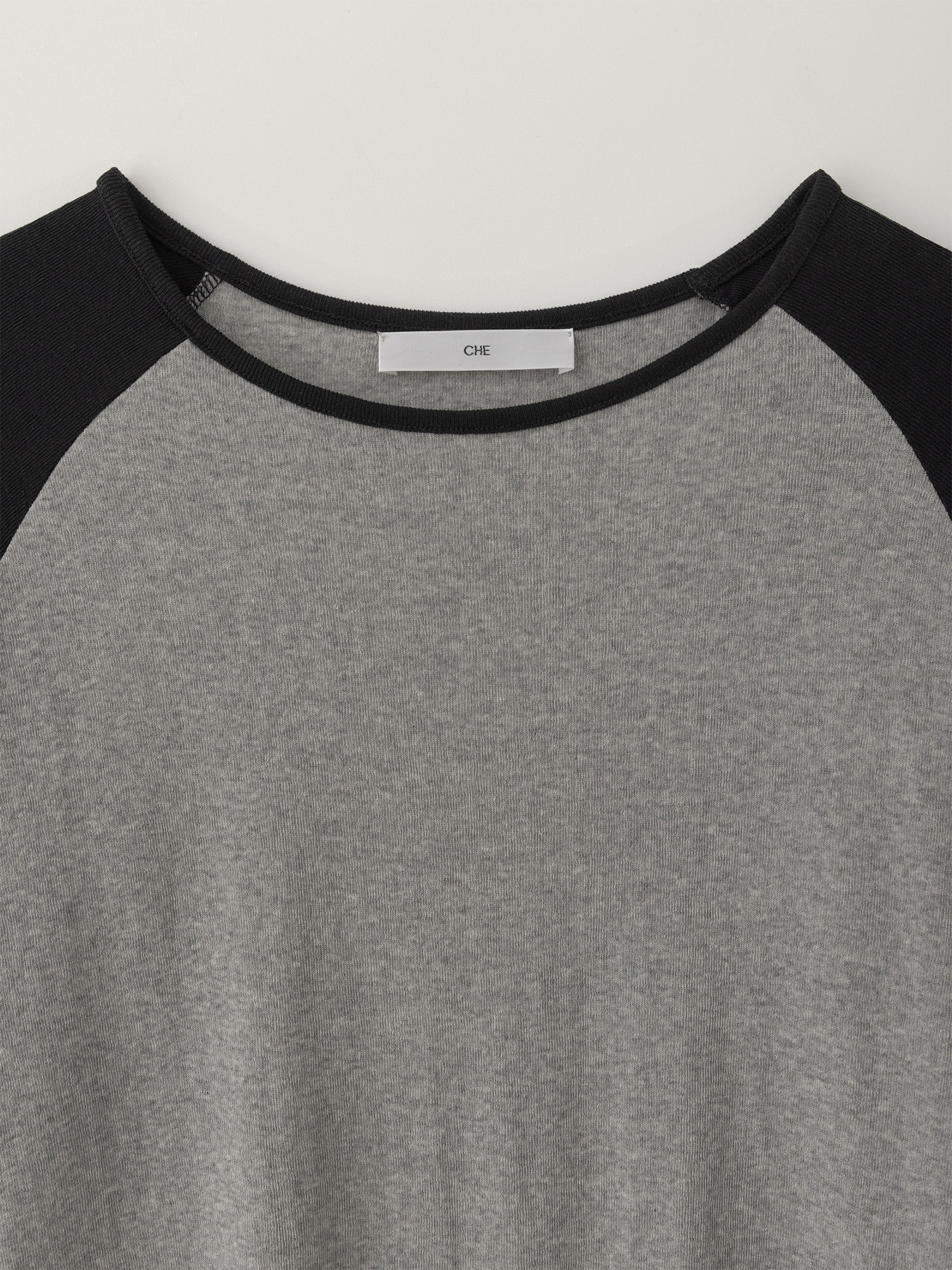 Fresh Cotton Raglan Long Top - Gray/Black - CHE-SEOUL