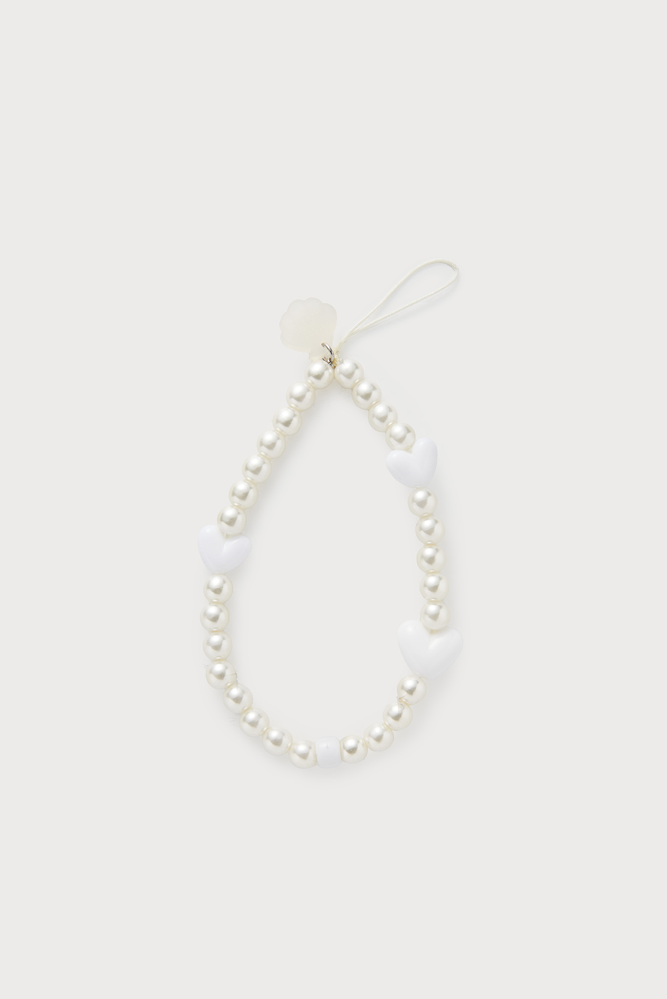 Pearly Hearts Phone Strap, White