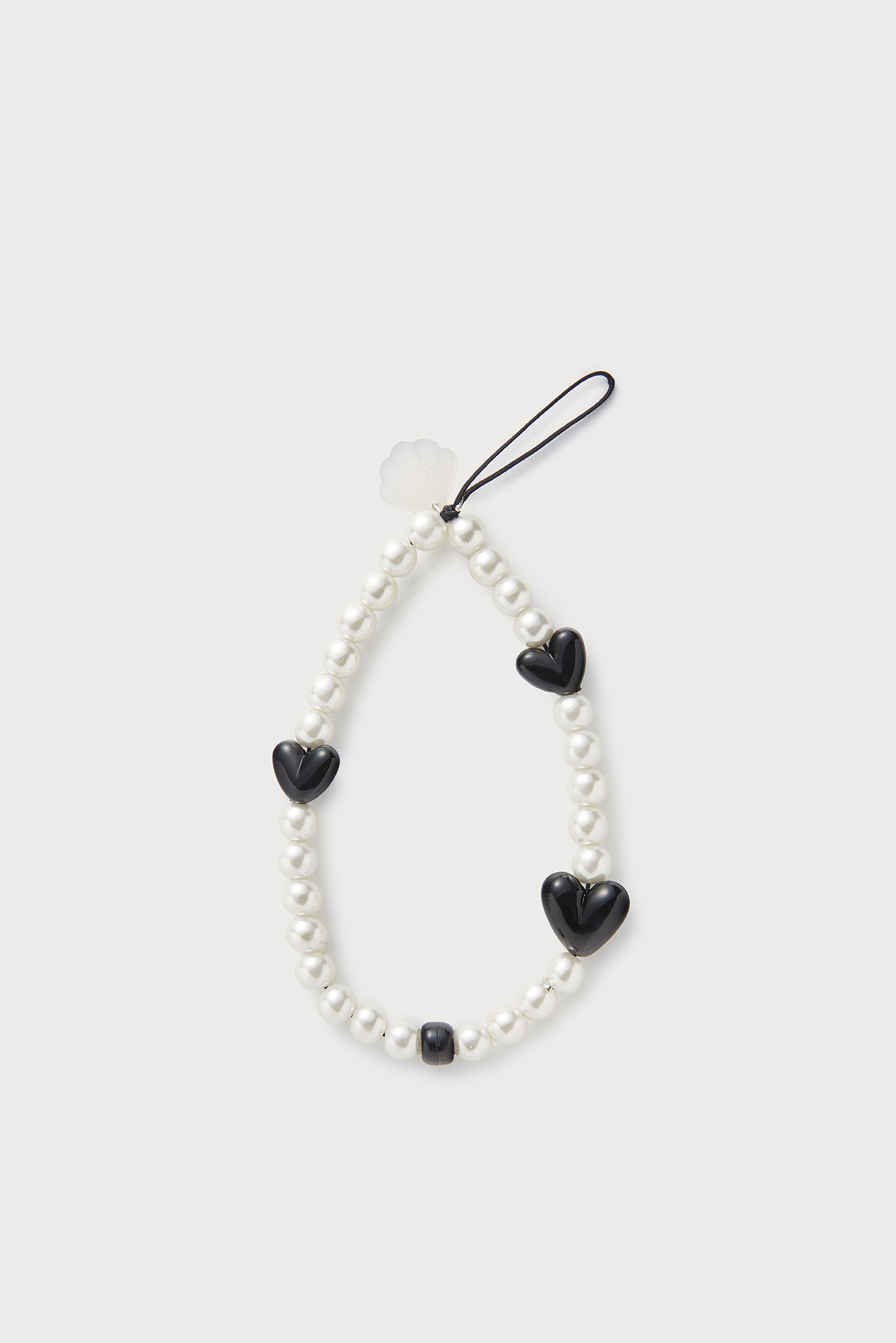 Pearly Hearts Phone Strap, Black