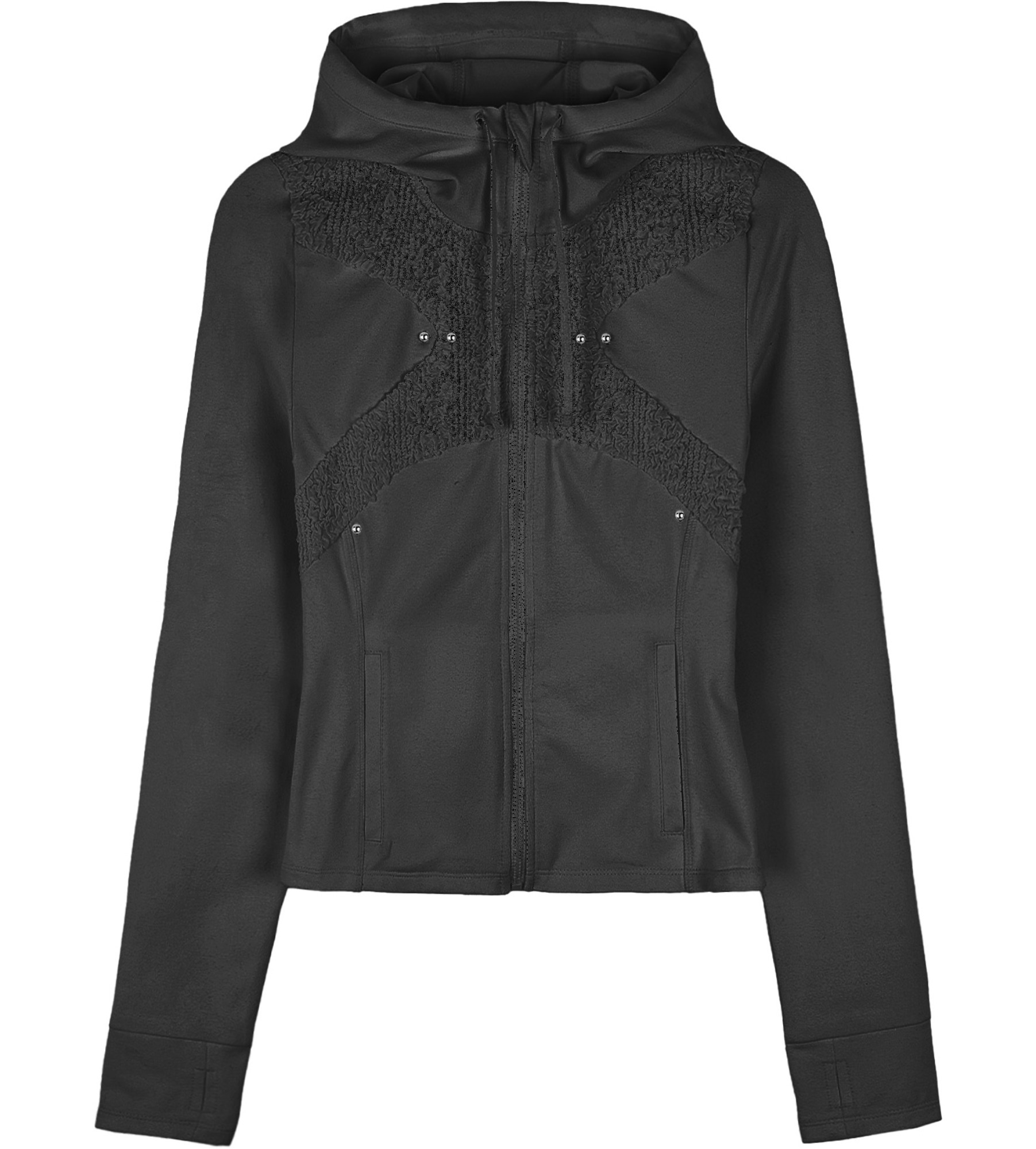 Pierced finger hole hoodie jacket (Black)