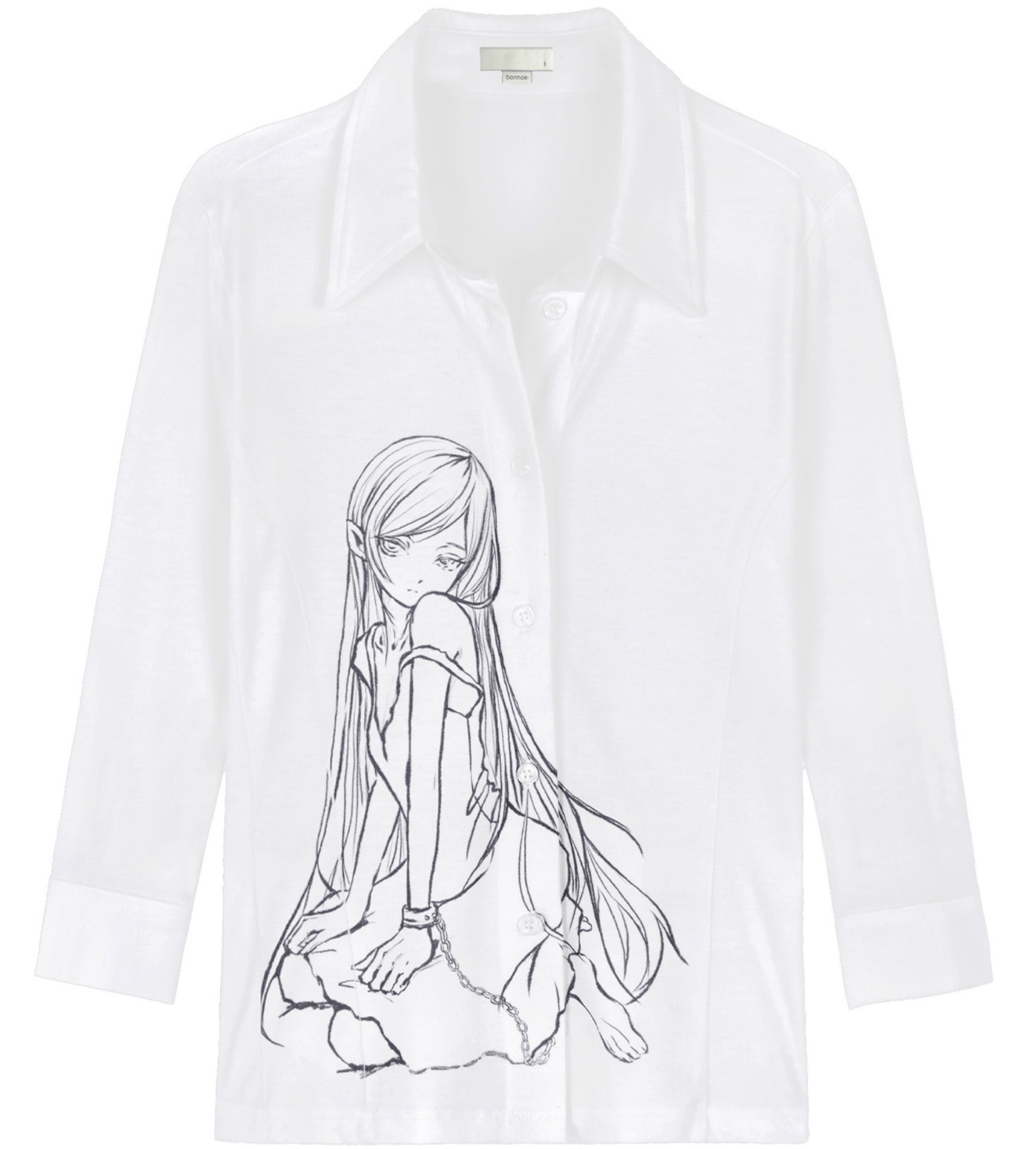 Three-quarter sleeve shirt (White) - bonnae