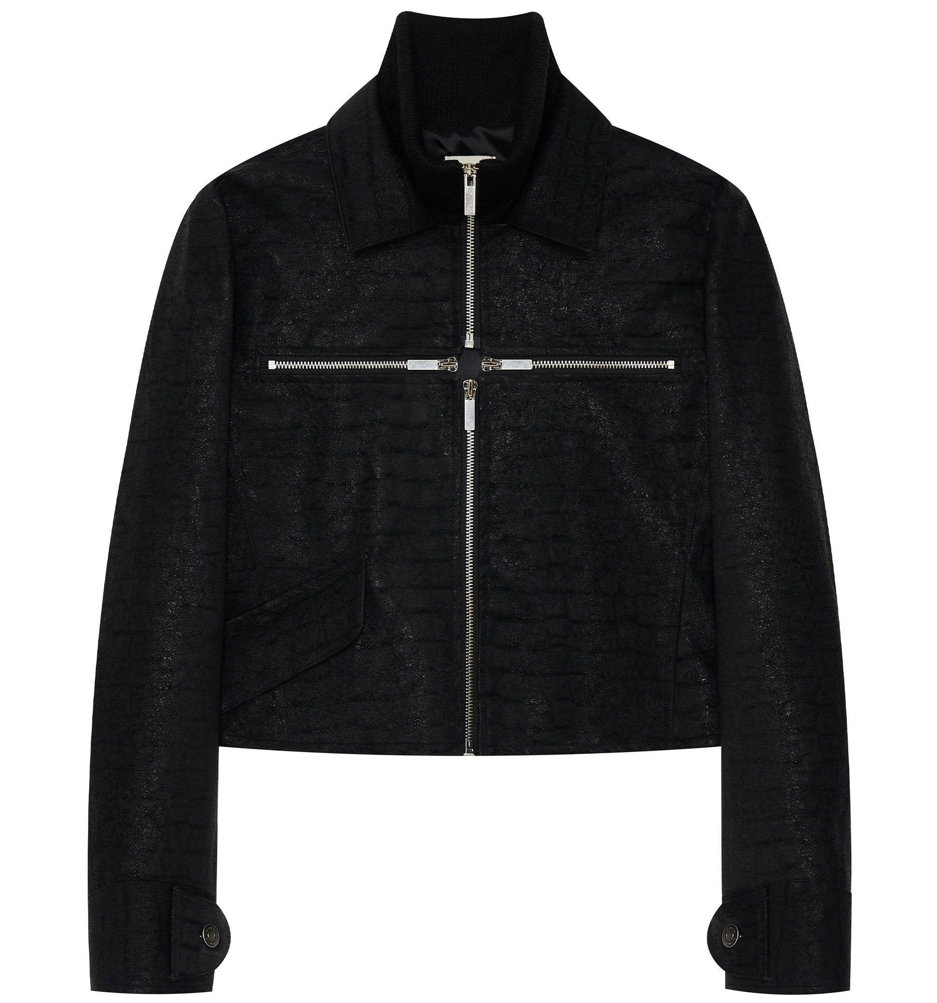 Cross zip leather jacket (Black) | bonnae