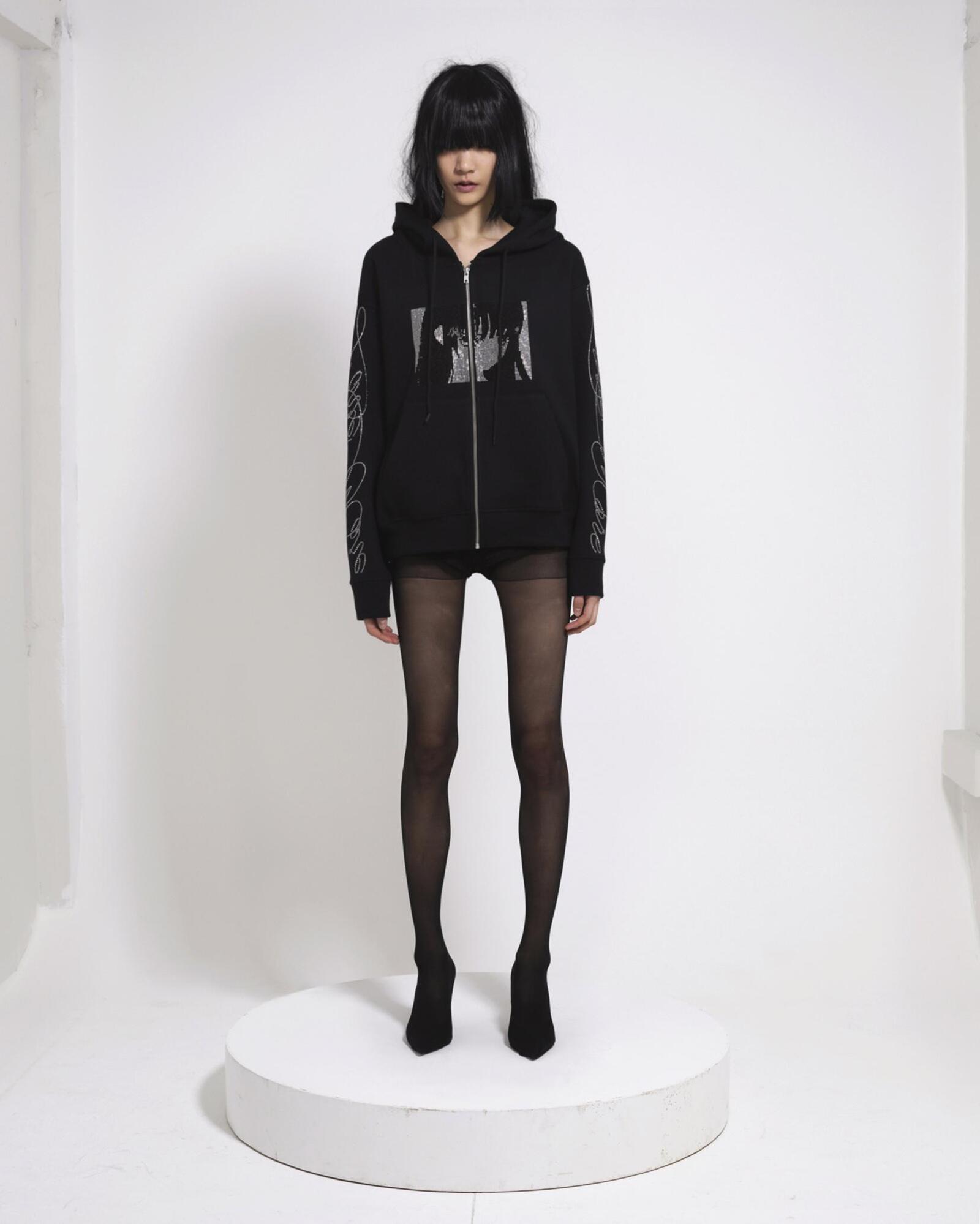 Rhinestone zip up hoodie (Black) | bonnae