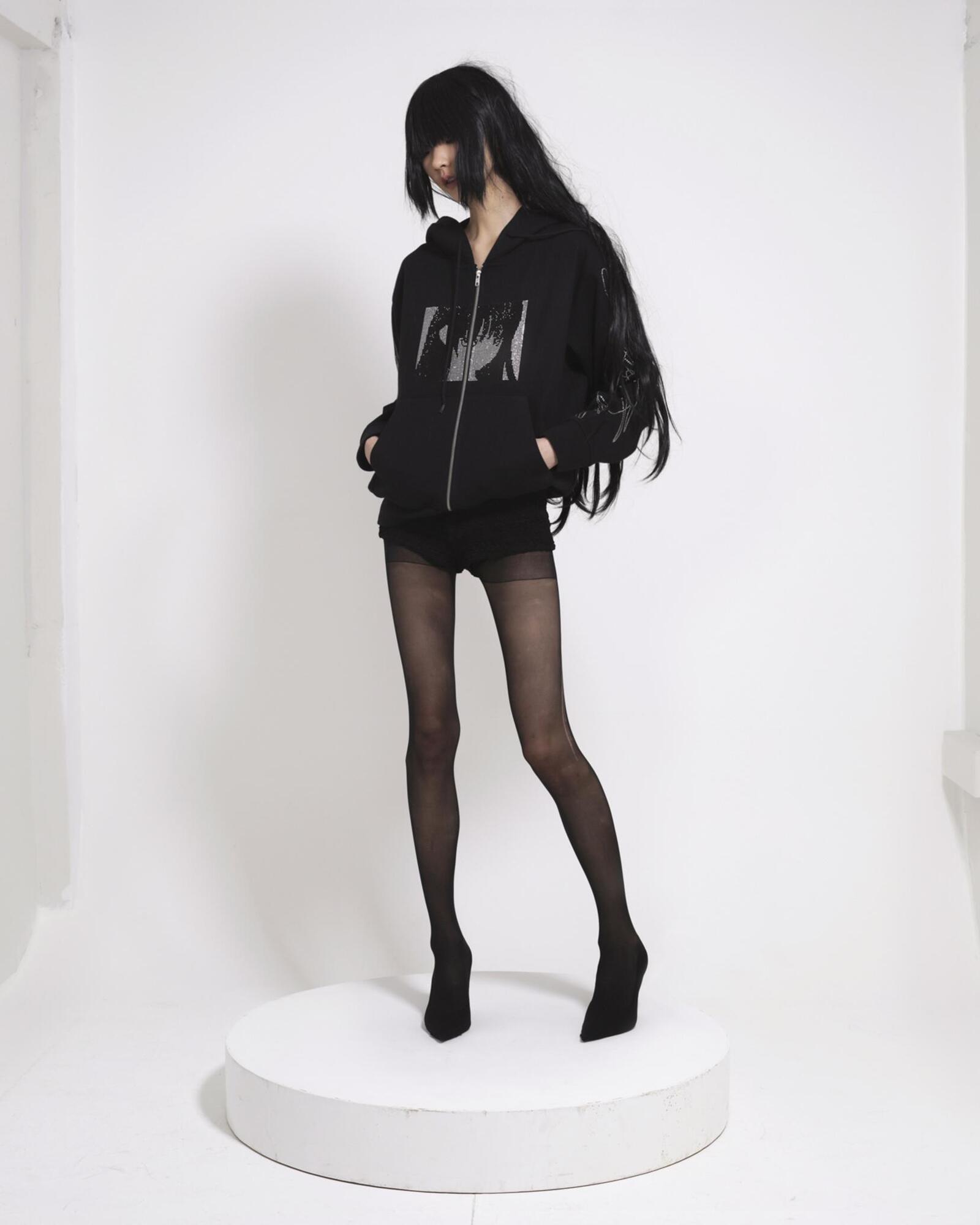 Rhinestone zip up hoodie (Black) | bonnae