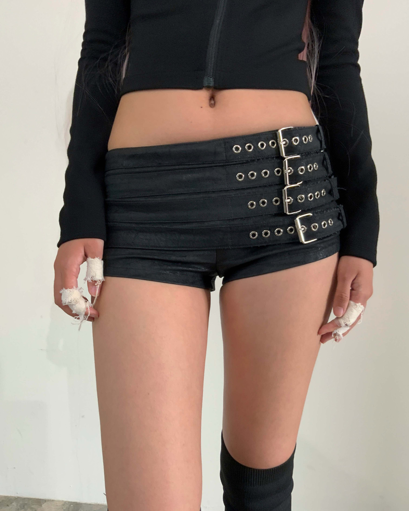 Belted micro shorts (Black) | bonnae