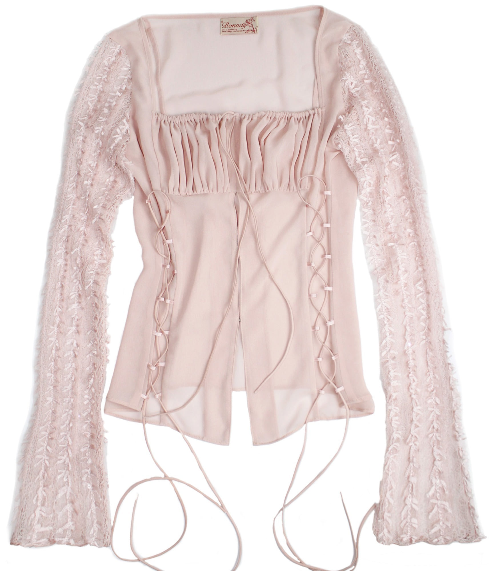 Lace up chiffon blouse (Pink)