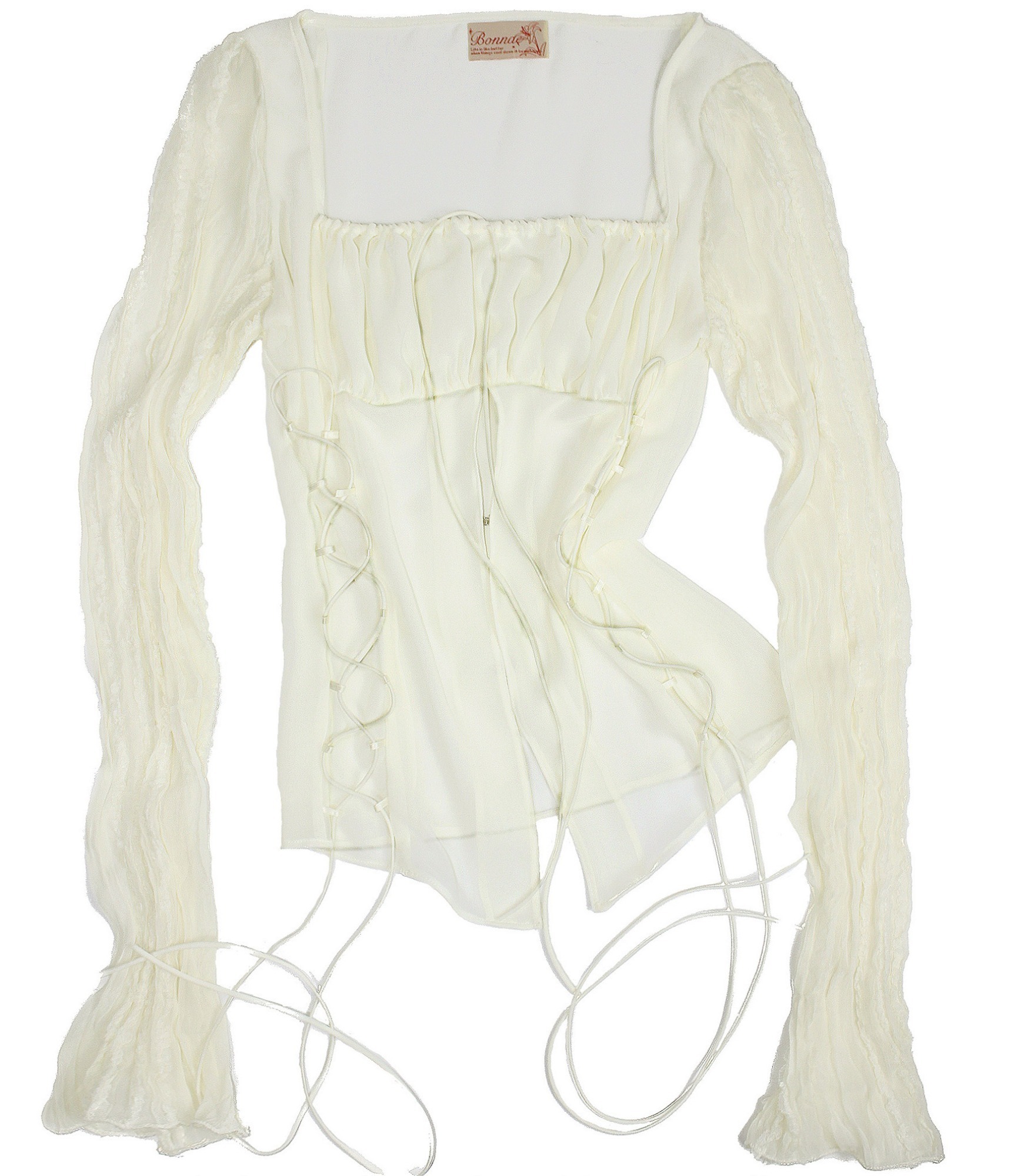 (10월4일 이후 순차발송) Lace up chiffon blouse (Ivory)
